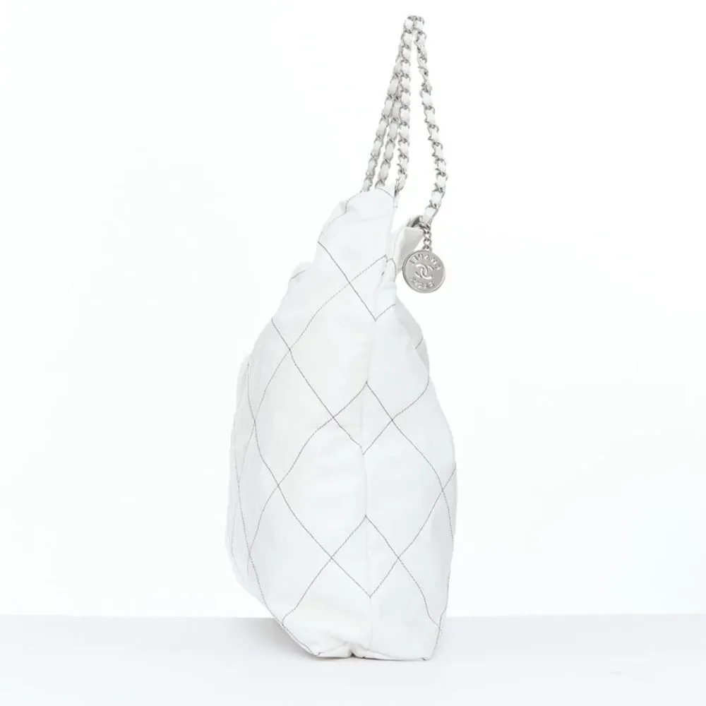 Chanel 2022 22 White Quilted Leather Hobo Bag